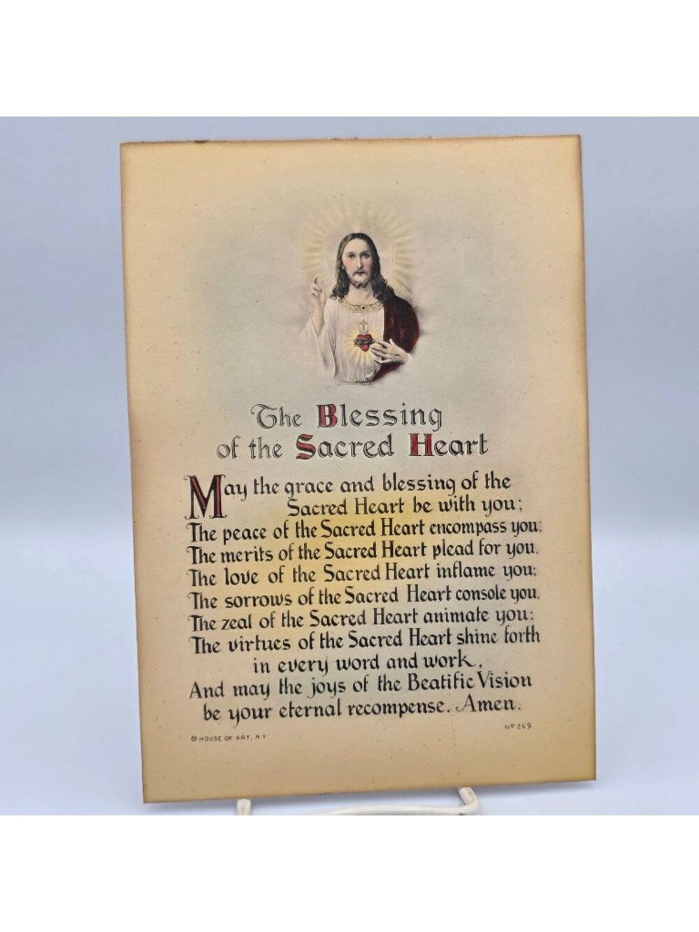Vintage Sacred Heart Religious Prayer Card By House Of Art NY No. 269 7x10"